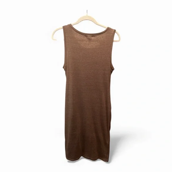 Leith Women's Sleeveless Dress Ruched Knee Length Tank Dress Light Brown Size Me - Picture 2 of 5